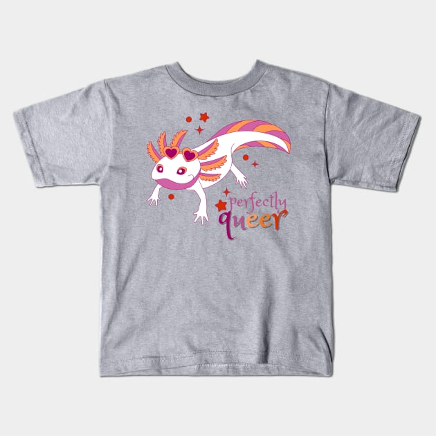 Lesbian Pride Axolotl Kids T-Shirt by Nerd Trinkets